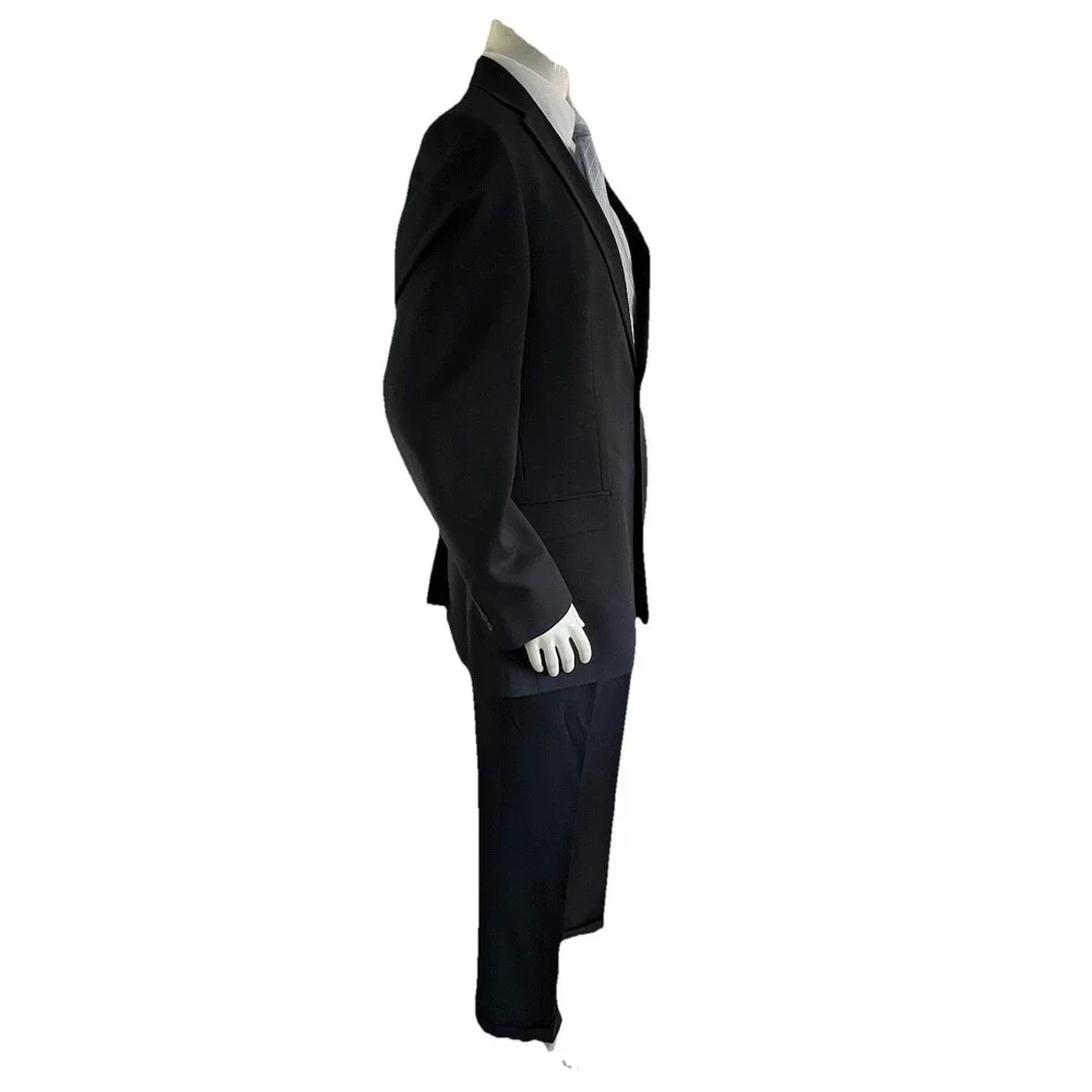 Geoffrey Beene Mens Suit Jacket Pants Black 100% Wool 46L 36x31